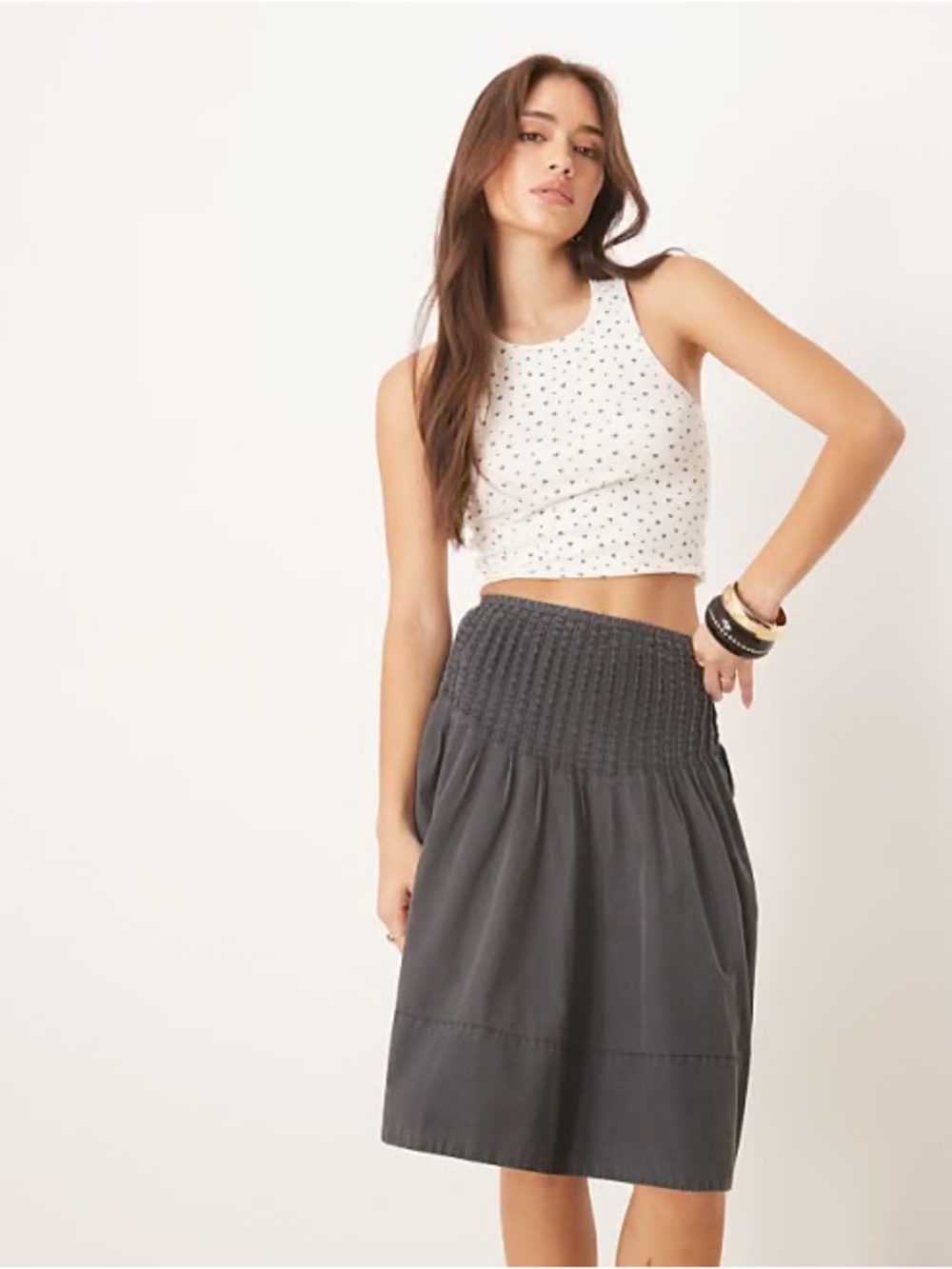 NWT Free People Smocked-Waist Midi Skirt $223